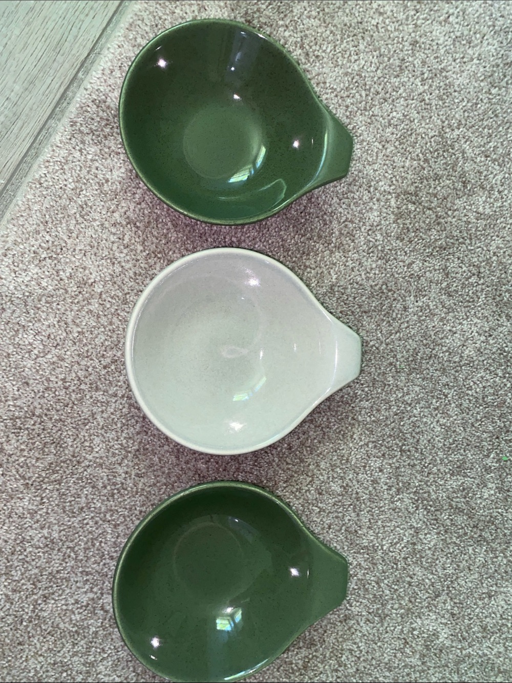 Russ Wright Steubenville Green Speckled Ceramic Bowls